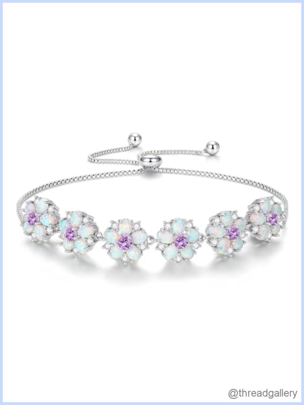Opal CZ Tennis Bracelet 14k White Gold Plated Adjustable